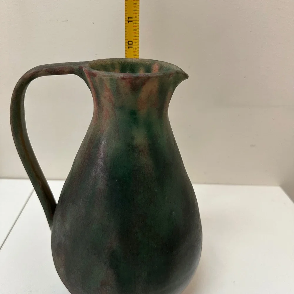 Jasba Keramik West German Art Pottery Ewer Pitcher Green Matte Glaze 1545B 10in